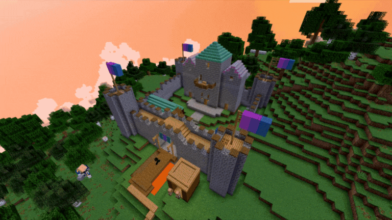 Osallistujien luoma Minecraft maailma NOPPA-hankkeen pelitapahtumassa